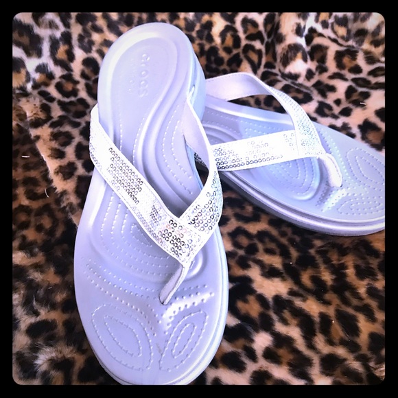 CROCS Shoes | Silver Sequin Capri Flip Flops By Crocs | Poshmark